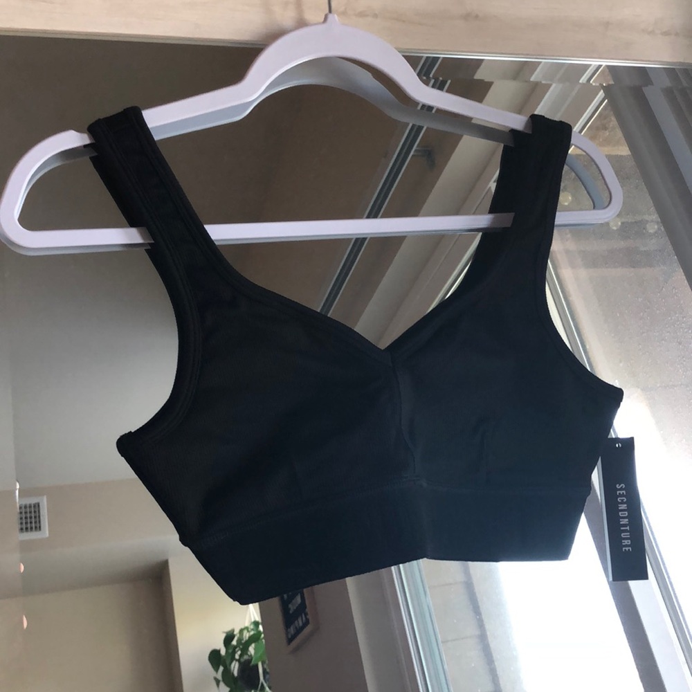 SECNDNTURE Rib Logo Plunge Sports Bra